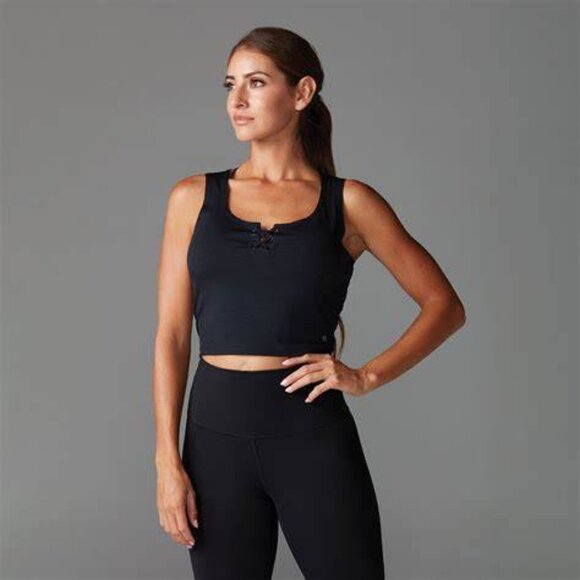 Tavi Crop Laced Up Tank - Ebony - Picture 1 of 3